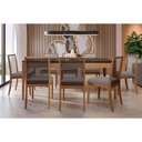 Ver imagem 3 de Mesa de Sala Jantar Mira Madeira Maciça C/tampo Madeirado C/ Vidro 90x160cm Carvalho/off White/