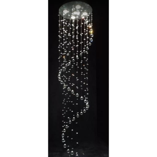 Lustre De Cristal Legítimo Espiral Com 1,60 Metros De Altura Base Inox Polido Com 50CM De DIâmetro