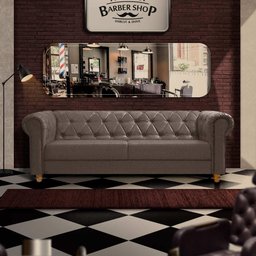 Sofá Para Barbearia 2,20m Chesterfield Living Sued Marrom Shop JM - 1