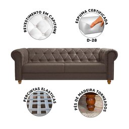 Sofá Para Barbearia 2,20m Chesterfield Living Sued Marrom Shop JM - 3