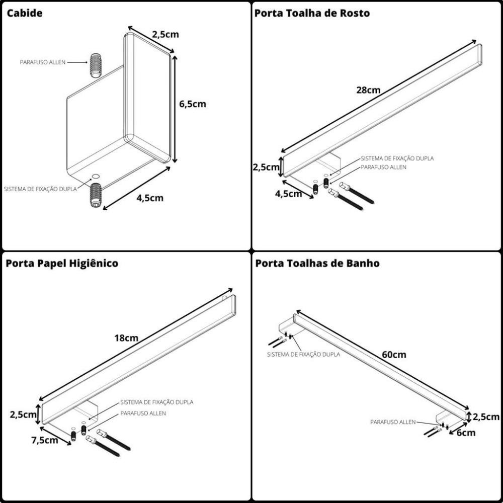 Kit De Acessórios Para Banheiro Branco Master 4 Peças - 6