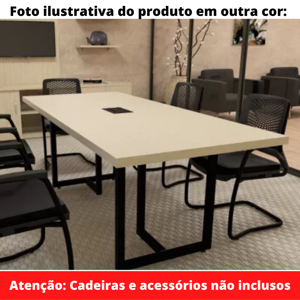 Mesa de Reunião com Caixa de Tomada 200 x 90 cm Pé Tubular PE25 em MDP Cor Noce Naturalle Base Preta - 5