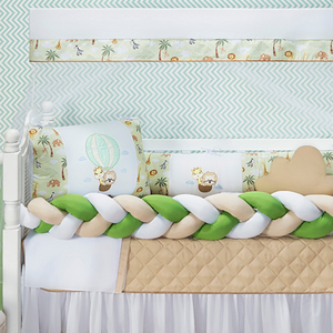 Kit Berço Safari Menino 11 Peças Estampado de Bichinhos + Naninha:verde