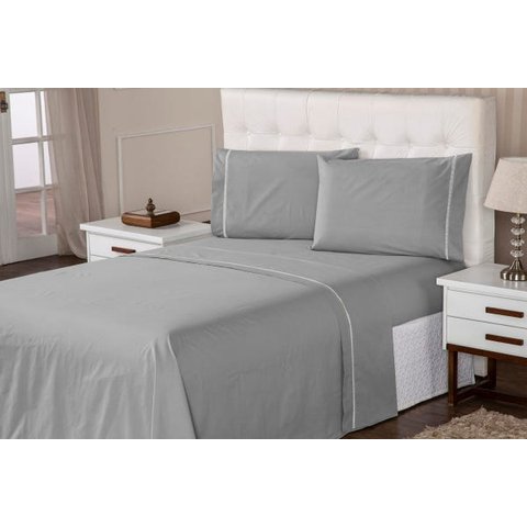 Jogo de Lençol Percal 400 Fios Suave Feito Algodão King 3 Peças Prata Casa Dona