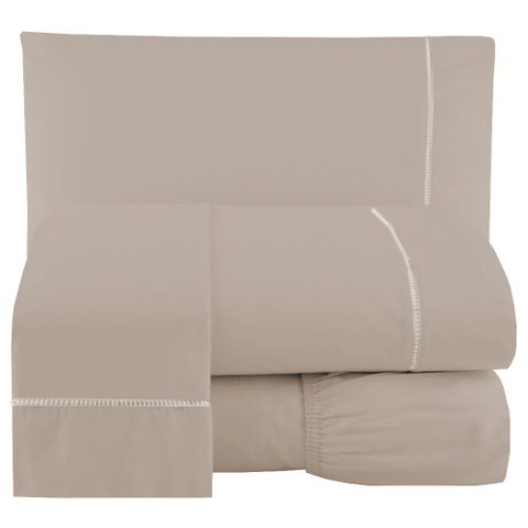Jogo de Lençol Suave Feito Algodão Casal 3 Peças Bege Casa Dona