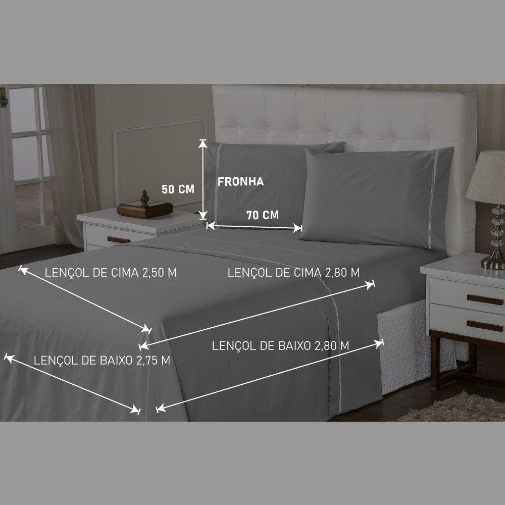 Jogo de Lençol Percal 400 Fios Suave Feito Algodão Casal 3 Peças Prata Casa Dona - 4