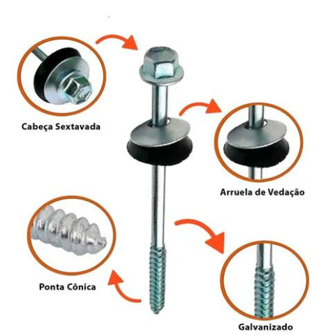 PARAFUSO TELHEIRO ZINCO BRANCO 5/16''X 130 100 UNIDADES