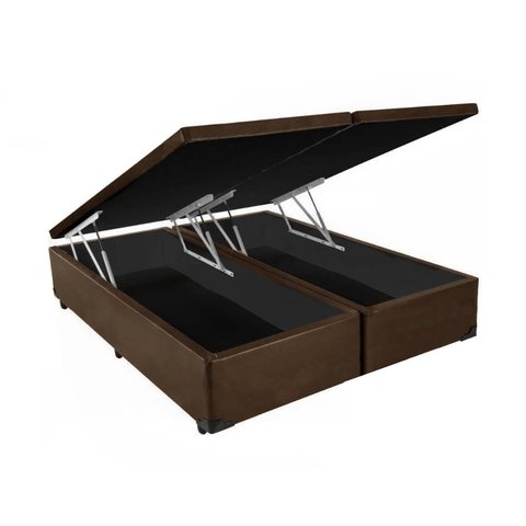 Cama Box King Size com Bau Pistão a Gás Marrom Sintético Bipartido - 193x203
