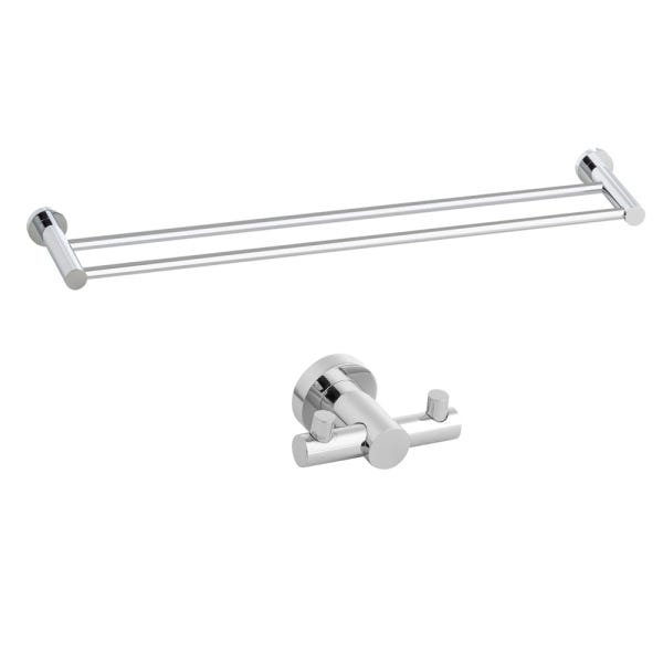 Kit Toalheiro com Cabide Duplo e Porta Toalha Duplo 60cm - 1