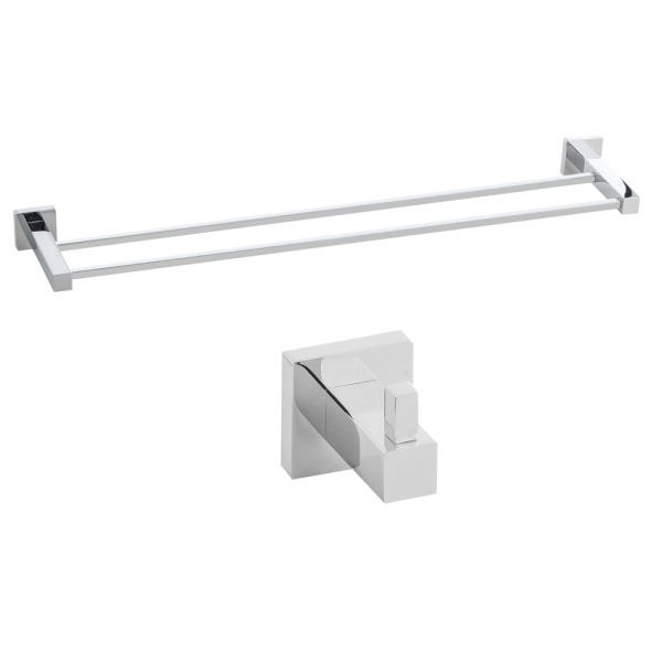 Kit Toalheiro Cabide Simples e Porta Toalha Duplo 60cm Luxo - 1