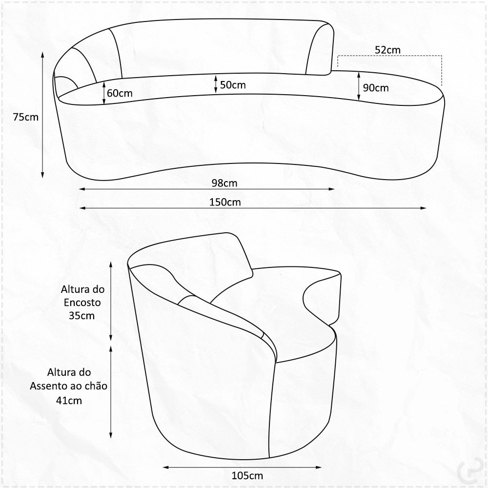 Sofá Curvo 02 Lugares 150cm Braço Direito Eron Bouclê Cinza Claro - CasaePoltrona - 4