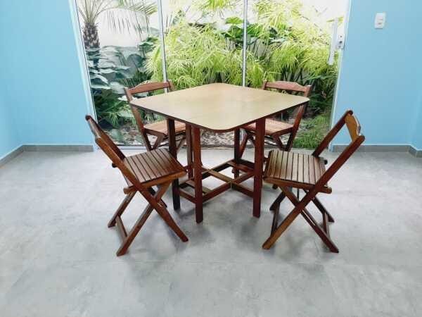 Conjunto Prático xangai Mesa e 4 Cadeiras Dobrável Bar Cozinha - 4