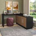Ver imagem 1 de Mesa Escrivaninha com Cômoda com 3 Gavetas e 2 Portas American Preto/com Freijó