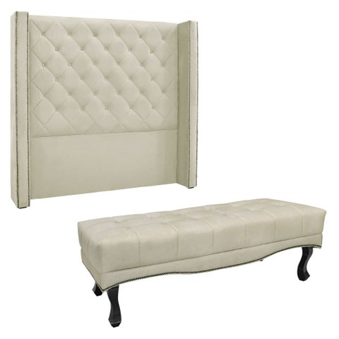 Kit Cabeceira e Calçadeira Recamier King 1,95m Vicenza Veludo - Pallazio Cobre