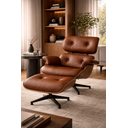 Ver imagem 1 de Poltrona Charles Eames com Puff - Couro Marrom Telha 215 - Imbuia
