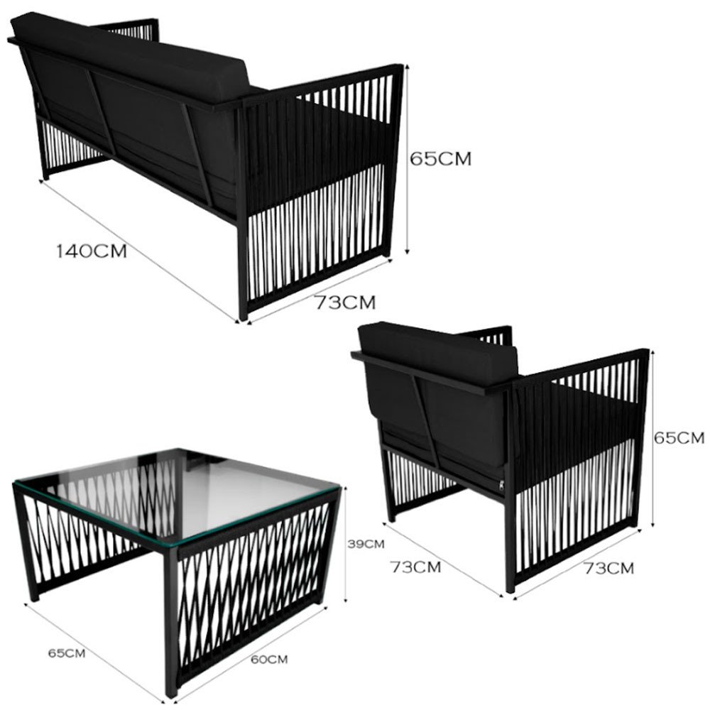 Conjunto para Área Externa de Corda Náutica - 02 Poltrona Namoradeira Mesa de Centro Santiago - 5
