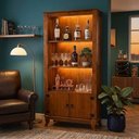 Ver imagem 4 de Bar Adega com LED Madeira Maciça Rubi Imperial 2 Portas Prateleiras Estilo Vintage Castanho