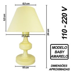 Abajur Infantil Baby Menina Menino Luminária para Quarto de Bebê - Cor Amarelo - 2