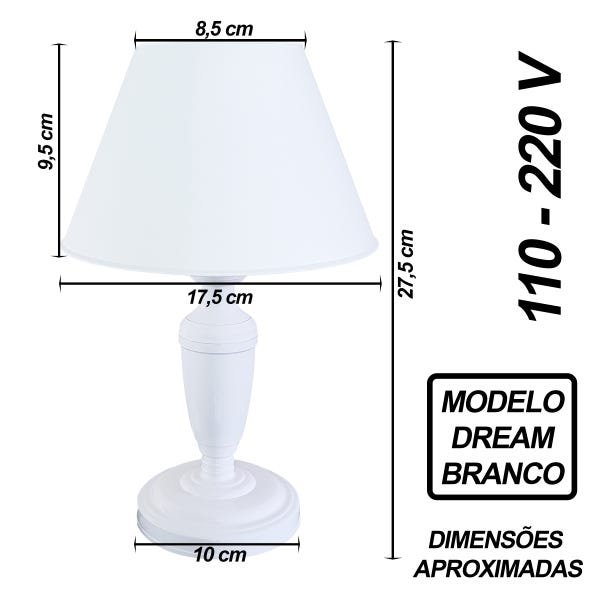 Abajur Infantil Dream Menina Menino Luminária para Quarto de Bebê - Cor Branco - 2