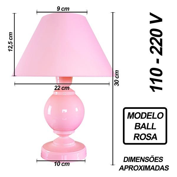 Abajur Infantil Ball Menina Luminária para Quarto de Bebê - Cor Rosa - 2