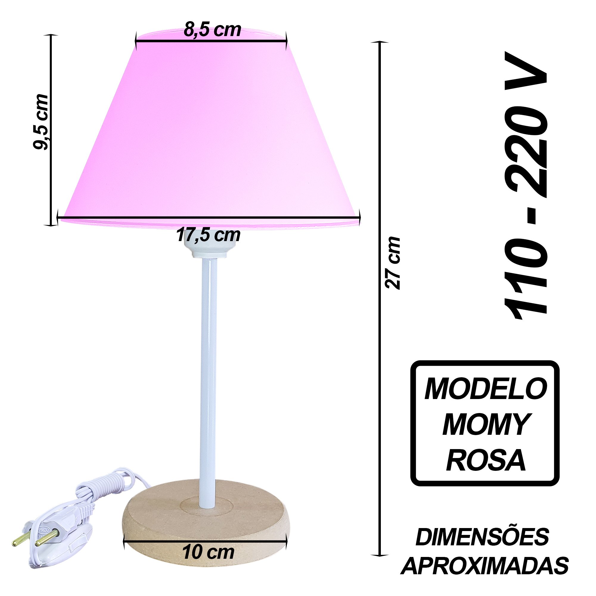 Abajur Infantil Momy Menina Luminária para Quarto de Bebê - Cor Rosa - 7