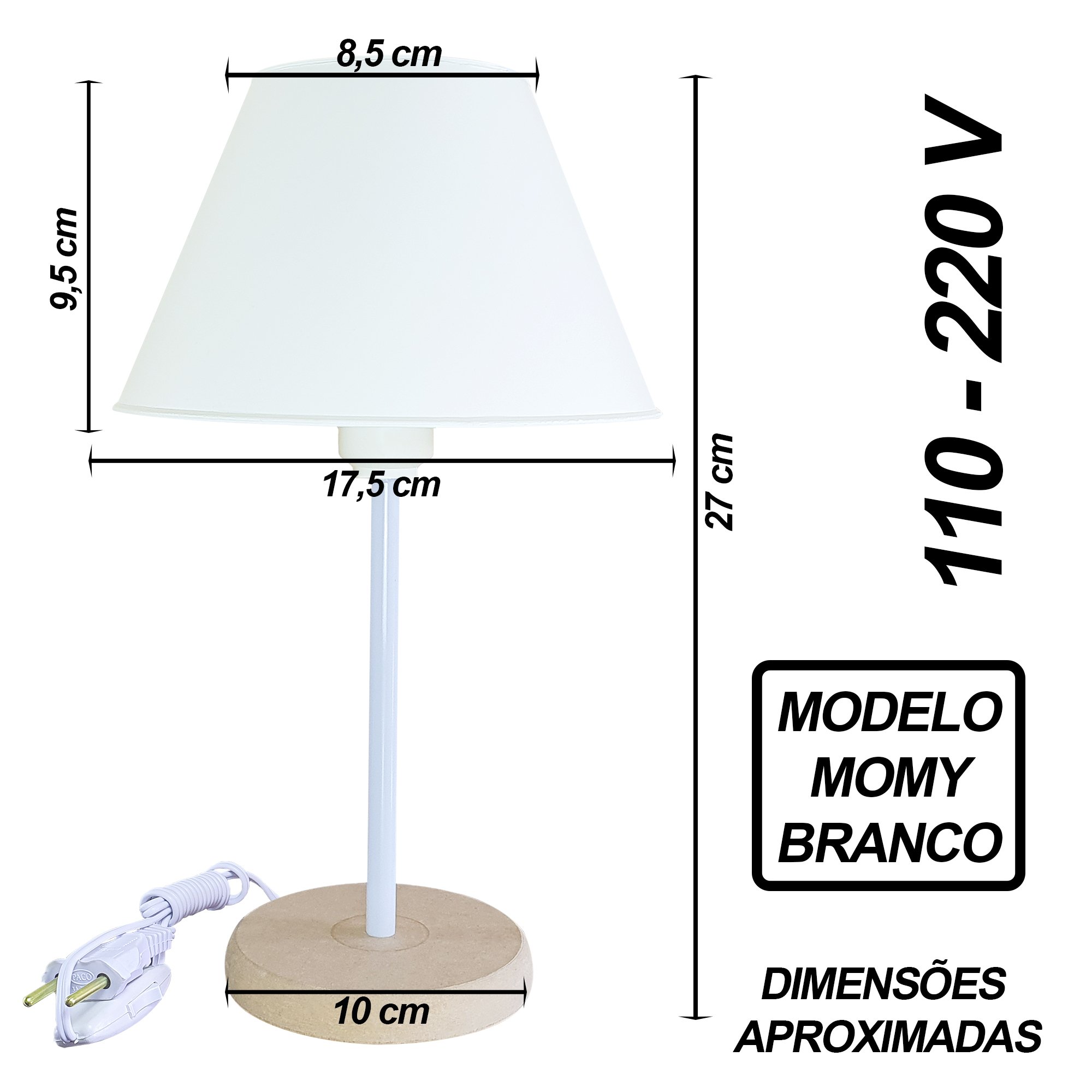 Abajur Infantil Momy Menina Menino Luminária para Quarto de Bebê - Cor Branco - 7