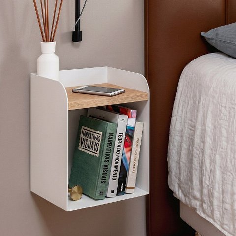 Mesa de Cabeceira Aérea 20cm em Aço Nicho Decorativo Parede Quarto Linha Home Morphi Design Branca