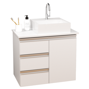 Balcão Móvel Gabinete Mdf para Banheiro com Tampo & Cuba 60cm Esquerdo