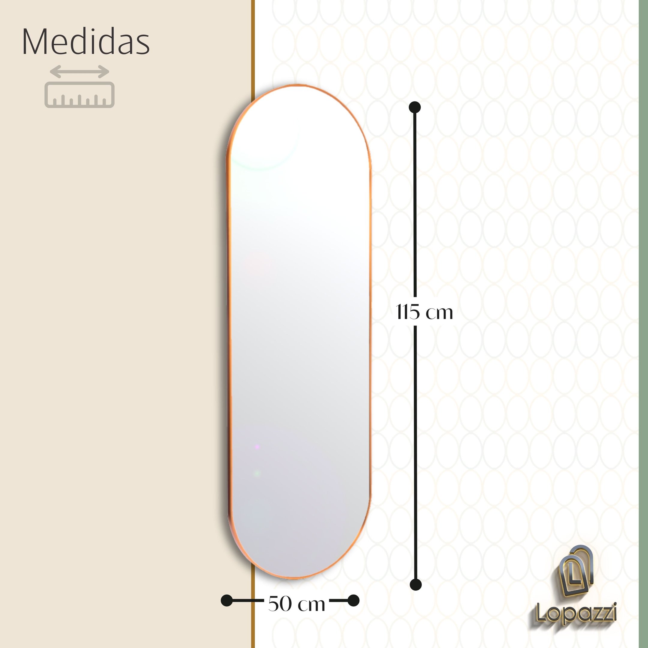 Espelho Grande Oval com Moldura em Metal Decorativo 115 X 50cm - 8
