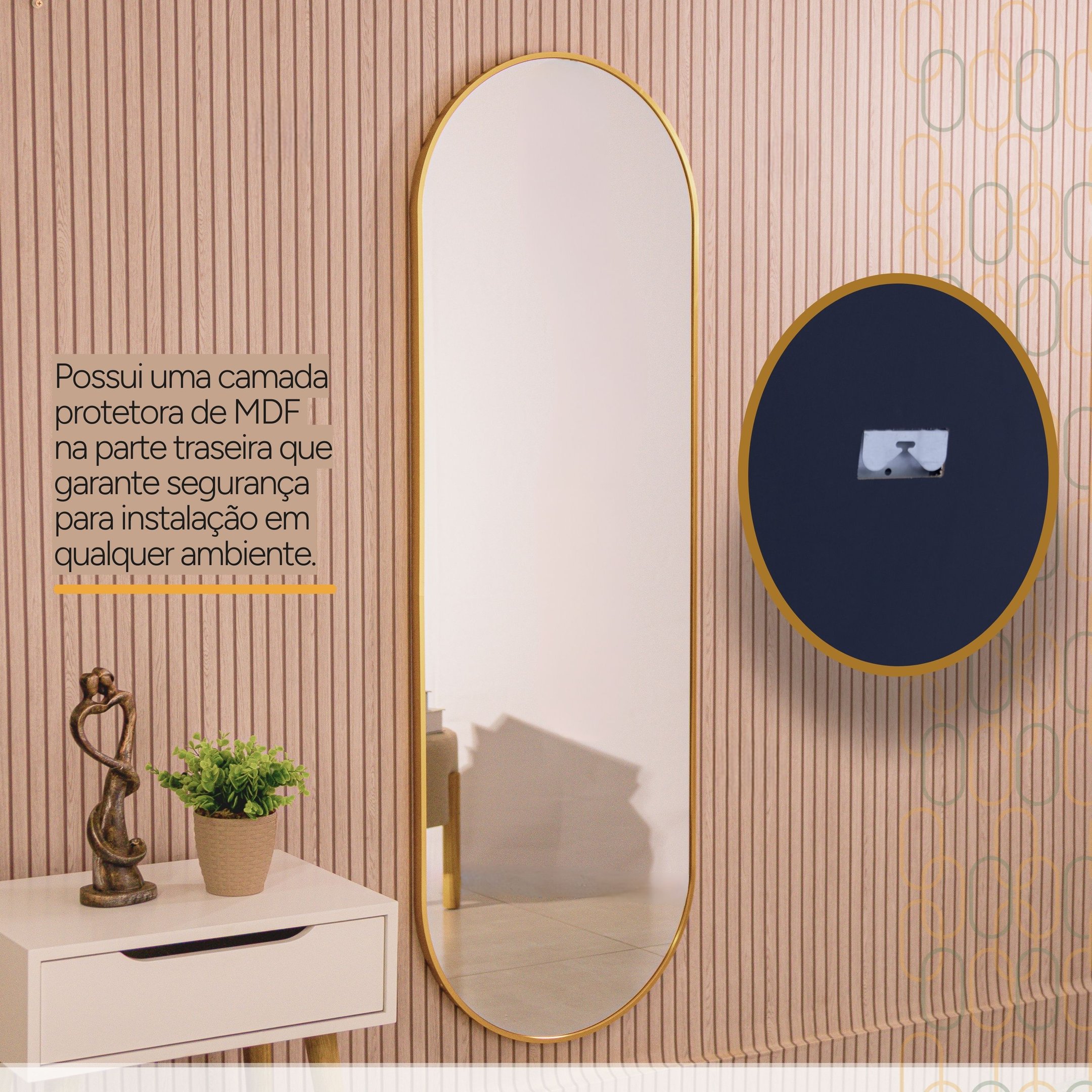 Espelho Grande Oval com Moldura em Metal Decorativo 115 X 50cm - 5