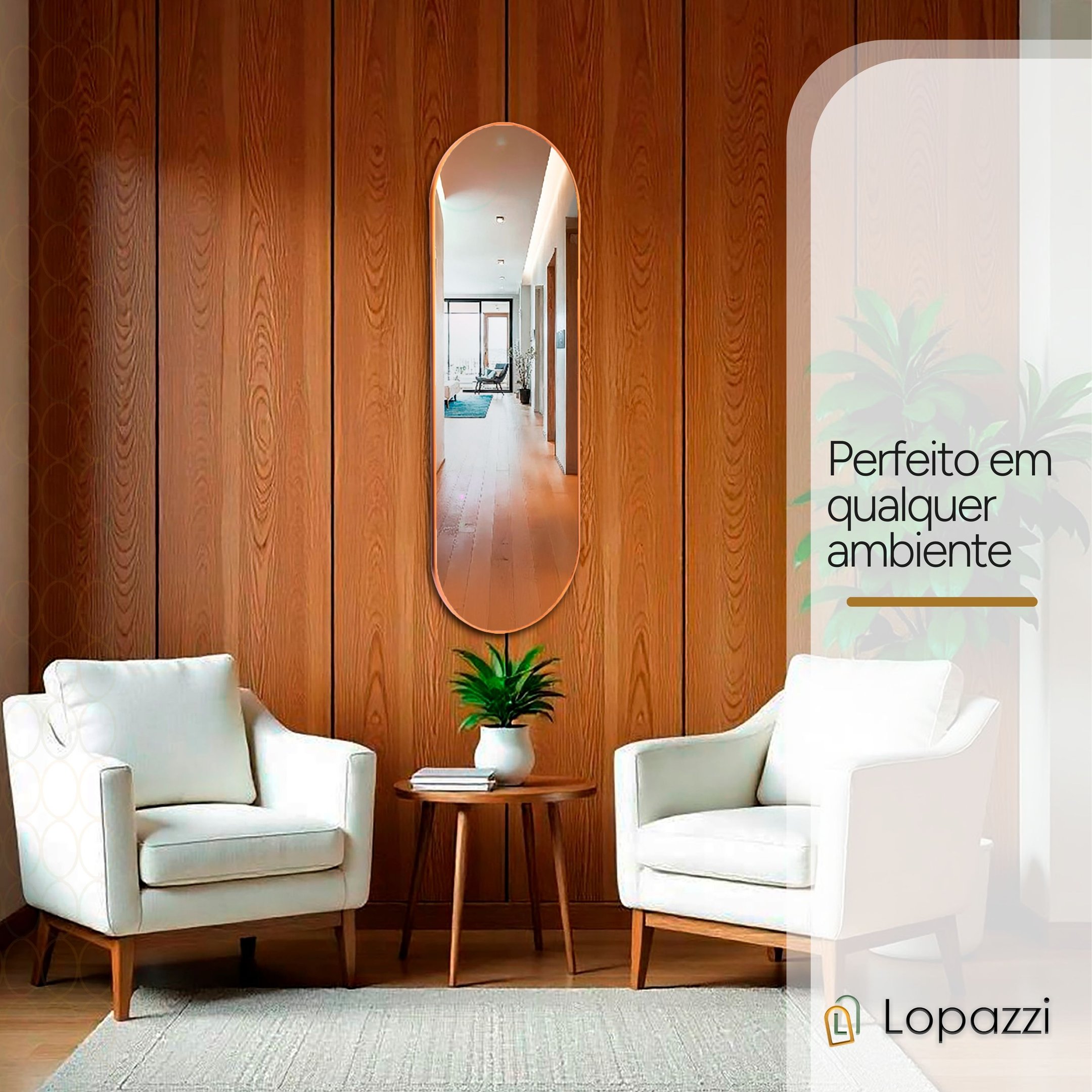 Espelho Grande Oval com Moldura em Metal Decorativo 115 X 50cm - 7