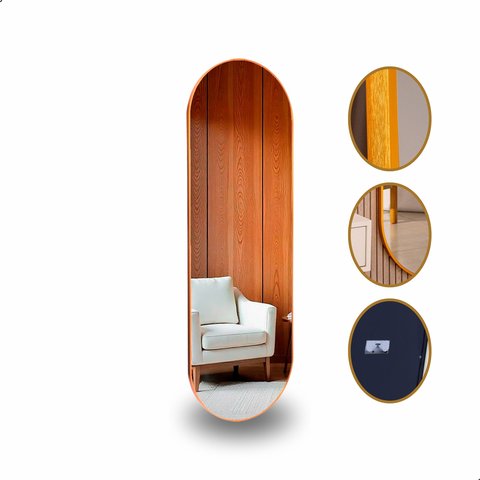 Espelho Grande Oval com Moldura em Metal Decorativo 115 X 50cm