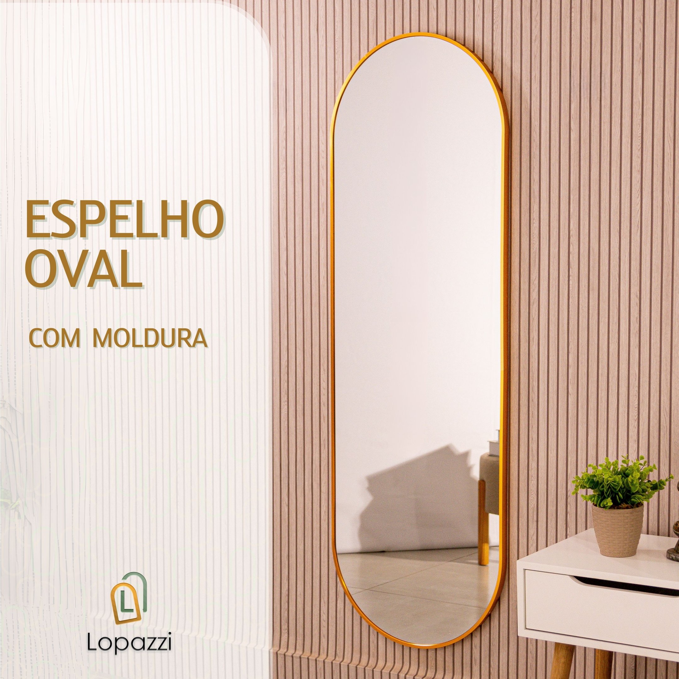 Espelho Grande Oval com Moldura em Metal Decorativo 115 X 50cm - 2