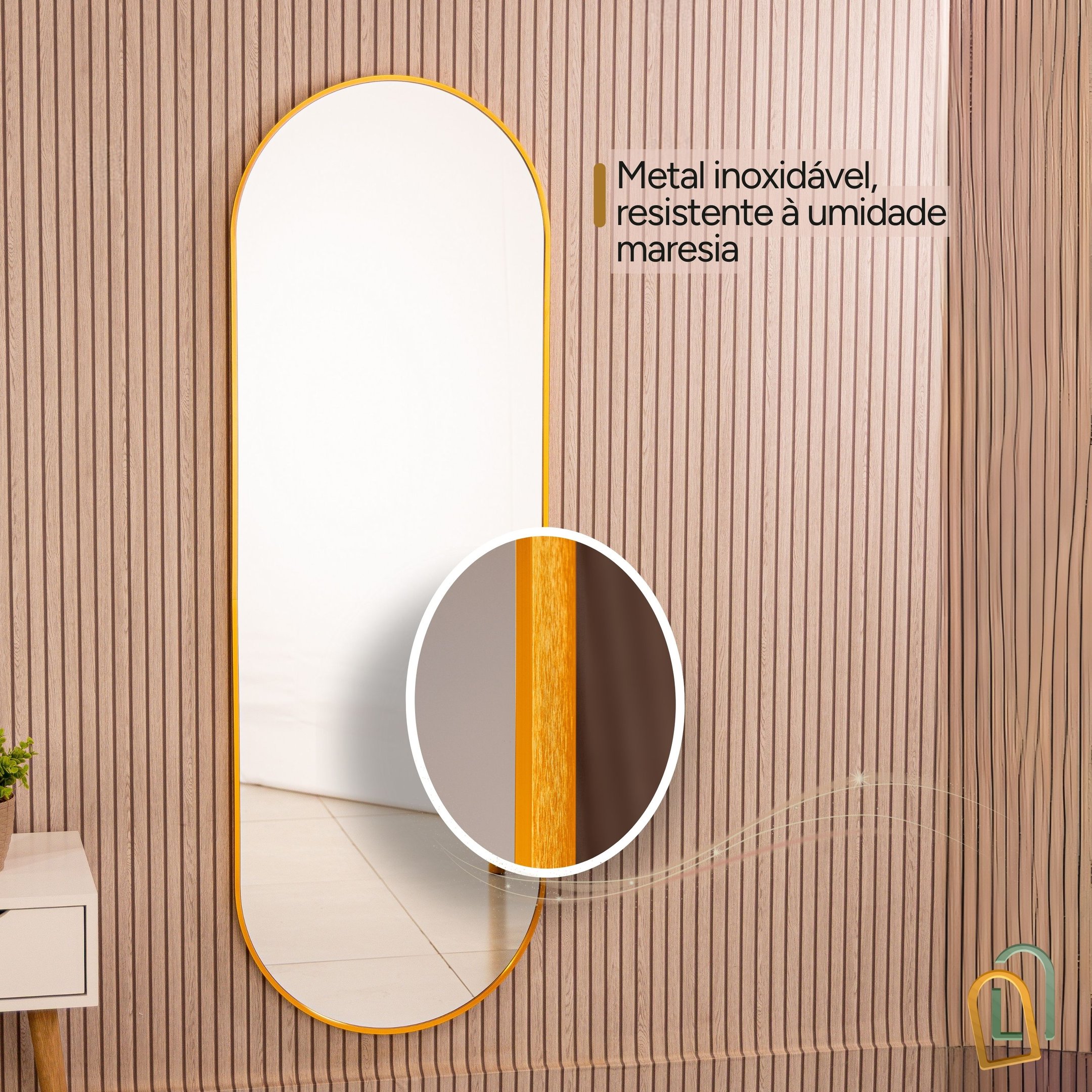 Espelho Grande Oval com Moldura em Metal Decorativo 115 X 50cm - 4