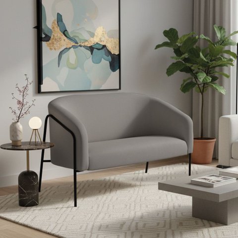 Sofá 2 Lugares Namoradeira Stella Base Industrial Alta Preta Suede Grafite D03 - D’Rossi