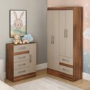 Ver imagem 1 de Quarto Infantil com Cômoda 4 Gavetas e 1 Porta Guarda-Roupa 4 Portas e 2 Gavetas Ninho Marrom/Castanho/Off White