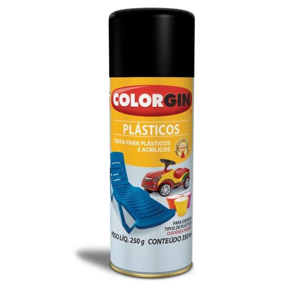 Tinta Spray Plásticos/Acrilicos Colorgin 350ml Preto Fosco - 1