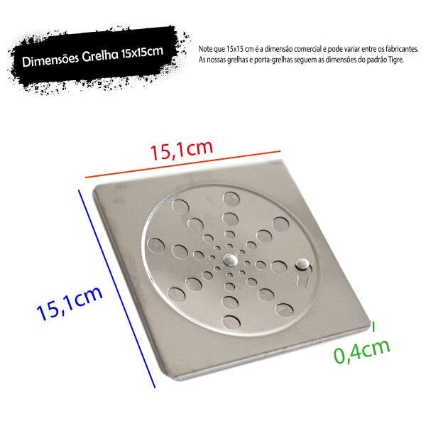 3x Grelhas + 3x Porta Grelhas Quadrado 15x15 Inox GPQ1503 - 2