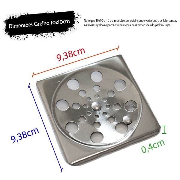 3x Grelhas Quadradas 10x10cm para Ralo Inox Anti Odor Gq1003 - 2