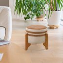 Ver imagem 1 de Puff Decorativo Pés Tripé em Veludo e Madeira Moderno e Confortável