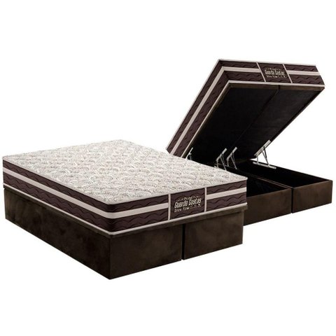 Cama Box Baú Queen: Colchão Anatômico Probel Guarda Costas Extra Firme + Base Crc Suede Brown (