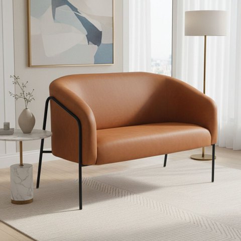 Sofá 2 Lugares Namoradeira Stella Base Industrial Alta Preta Sintético Pu Whisky D03 - D’Rossi