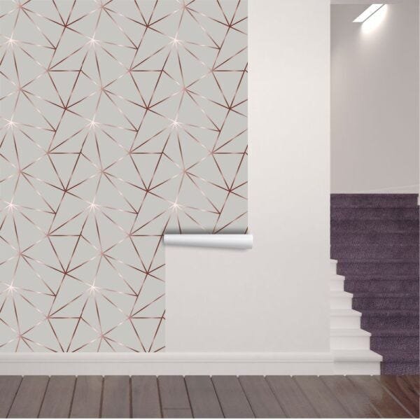 Papel de parede adesivo geométrico Zara Rose Silver + Kit Aplicação completo - 2