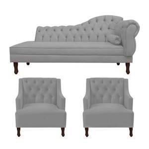 Divã Cancun 185cm Esquerdo +2 Poltronas Genesis Cinza