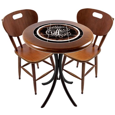Cj Mesa Madeira Azulejo 60cm - Bistrô Fixa 78cm + 2 Cadeiras 43 - Natural - Coffee