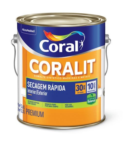 Tinta Esmalte Coral Coralit Secagem Rápida Zero Odor Acetinado 3,6L Branco