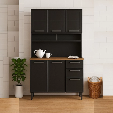 Cozinha Compacta Aço 6 Portas 3 Vidros 2 Gavetas Bertolini