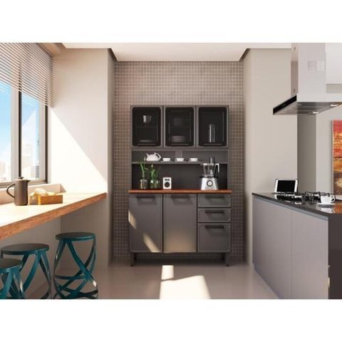 Cozinha Compacta Aço 6 Portas 3 Vidros 2 Gavetas Bertolini