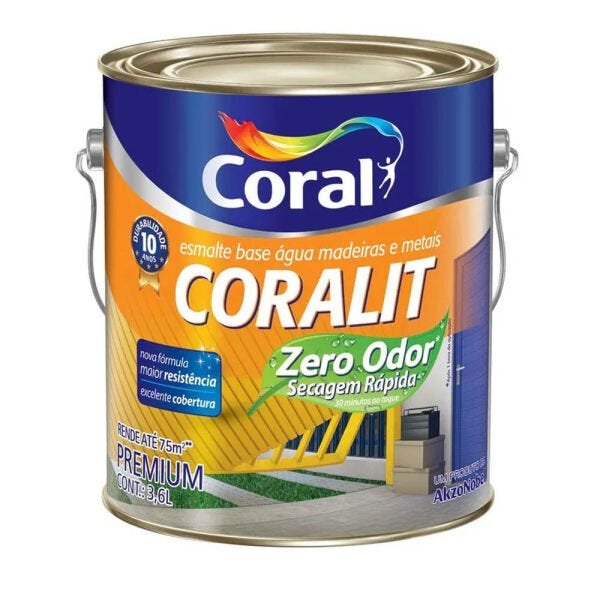 Tinta Esmalte Coral Coralit Secagem Rápida Zero Odor Acetinado 900ml Branco - 1
