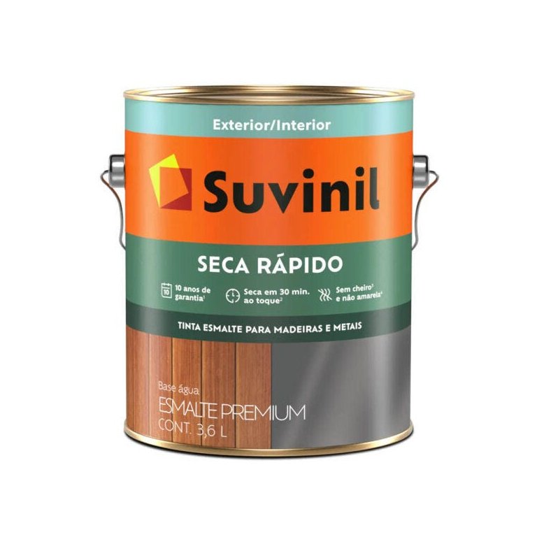 Tinta Esmalte Suvinil Seca Rápido Brilho Base Água 3,6L Preto